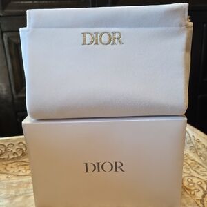 Christian Dior White Cosmetic Makeup Pouch Gold Logo + CD Lining With Box